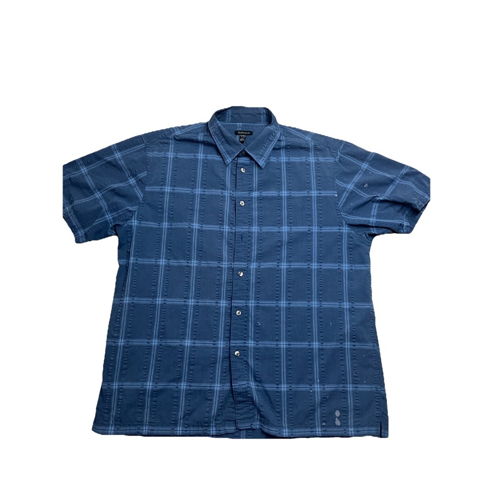 Van Heusen Mens Blue Short Sleeve Full Button Up Polo Shirt Size XL